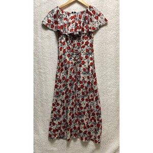 DELFI COLLECTIVE Dress Womens Sz S  Midi Floral Print Tie Front Short Sleeve